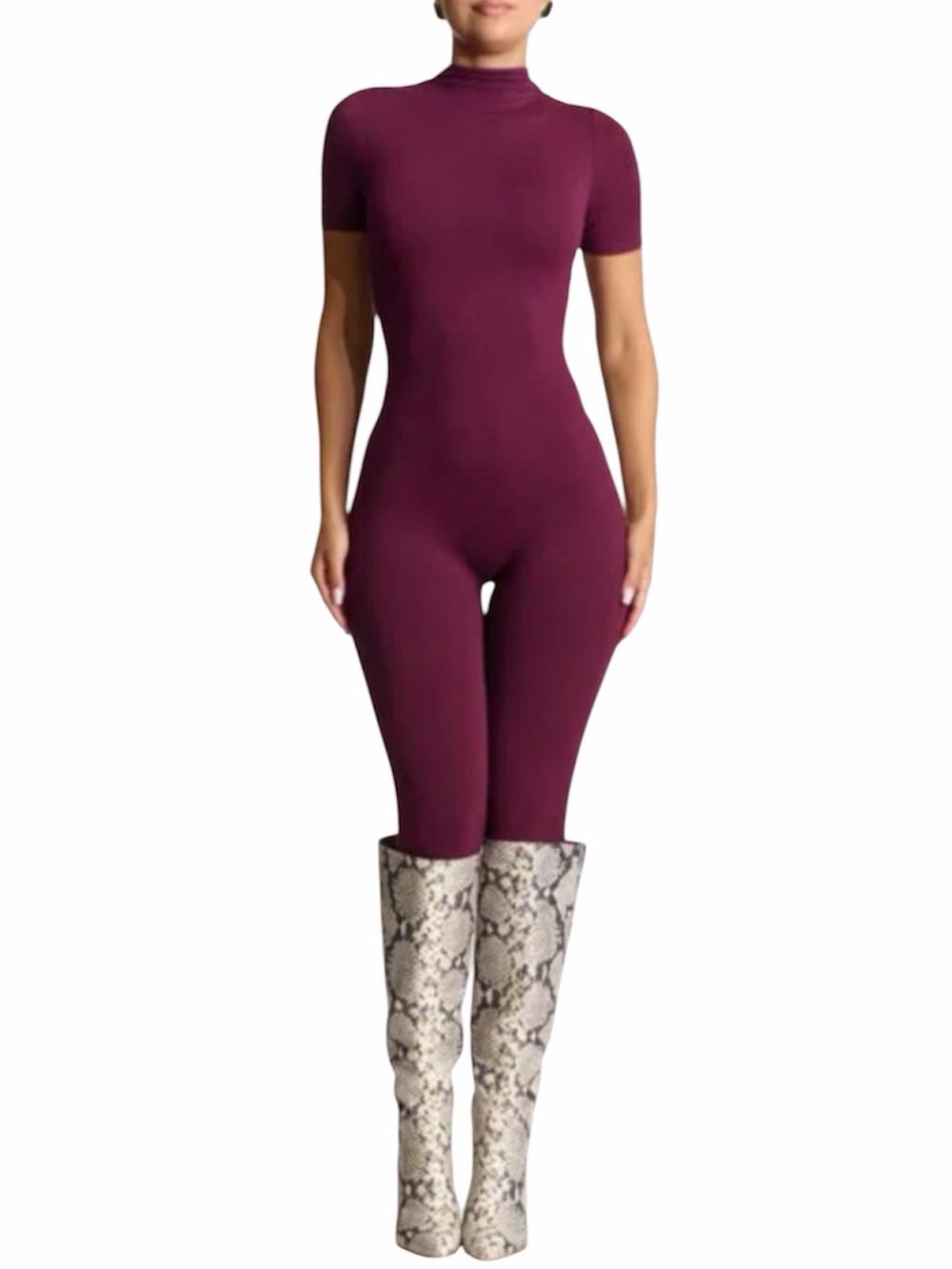 Naked Wardrrobe The NWT Jumpsuit Purple Funnel Neck Bodyfit Size S NWOT
